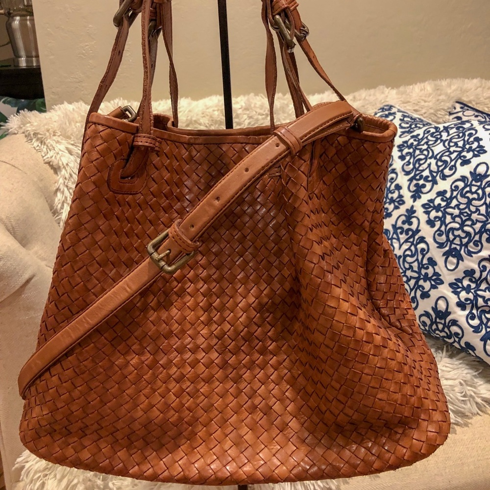 Valentina Woven Leather Brown Satchel